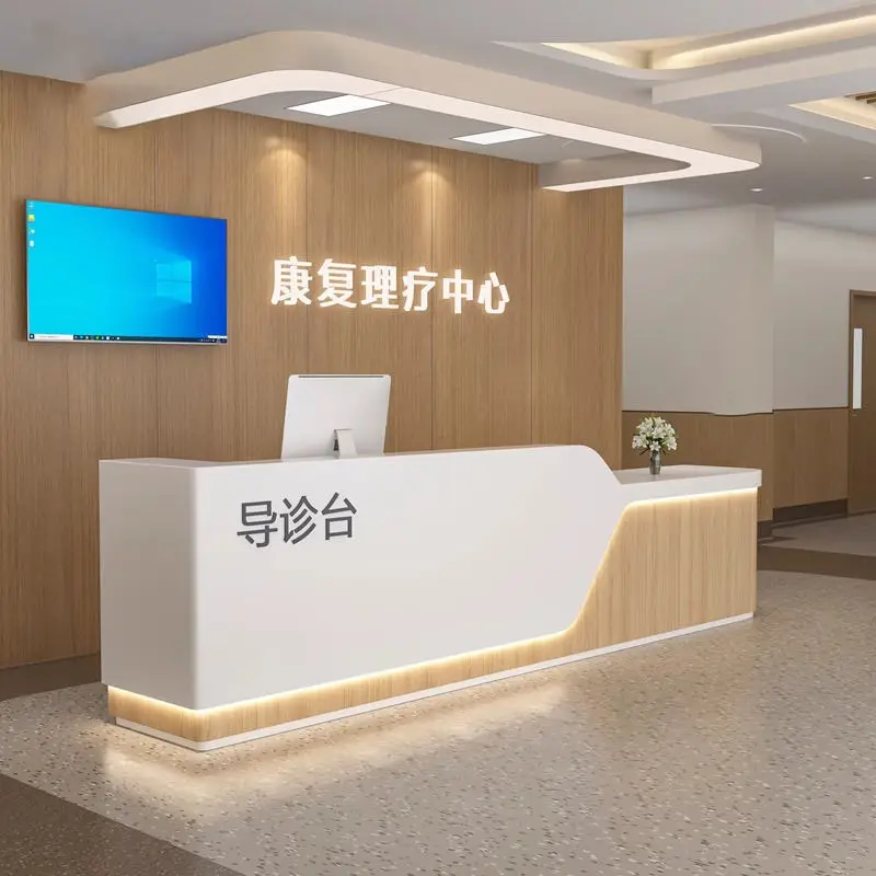 Light Luxury Solid Wooden Rehabilitation Center Reception Desk Hospital Front Counter Cash Register Reception Table for Salon — image 5