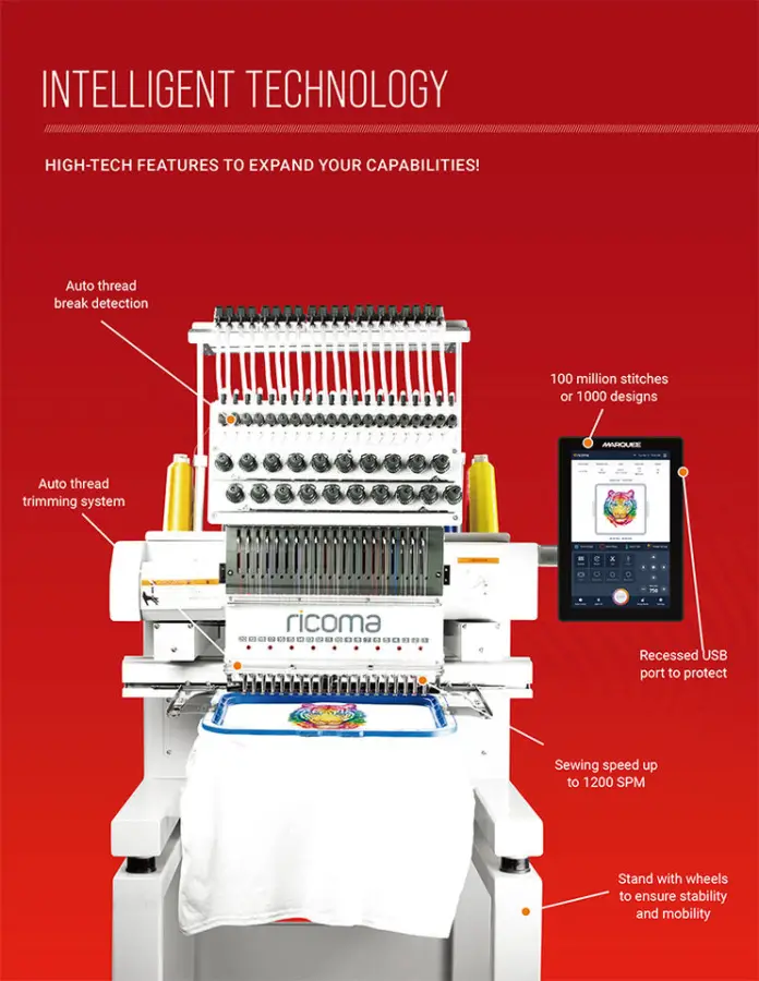 Ricoma MT-10S 4 Heads Commercial Computerized Embroidery Machine with 8'' Control Panel — image 7