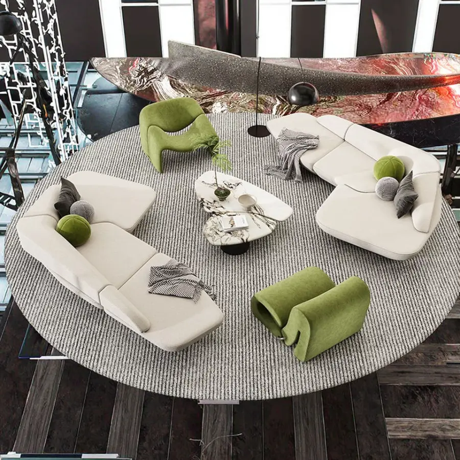 Commercial Hospital Leather Sectional Set-Modular Convertible Apartment Office Reception Furniture High-Density Sponge — view 1