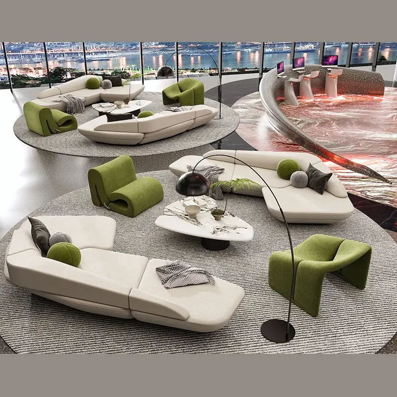 Commercial Hospital Leather Sectional Set-Modular Convertible Apartment Office Reception Furniture High-Density Sponge — image 4
