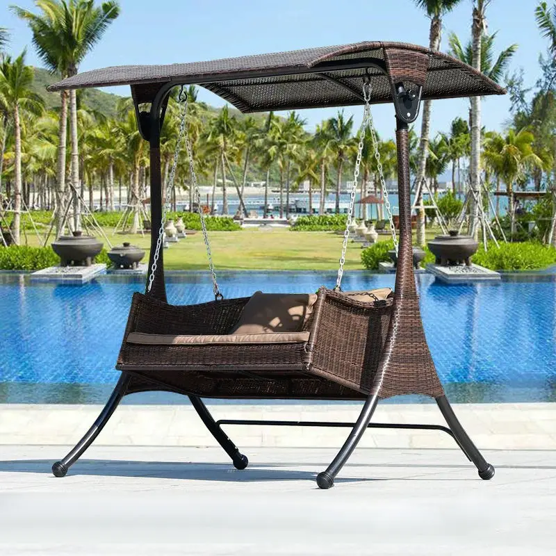 Outdoor and Indoor Durable Garden Rattan Patio Double Swing Chair — image 2