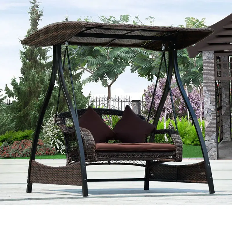 Outdoor and Indoor Durable Garden Rattan Patio Double Swing Chair — image 3