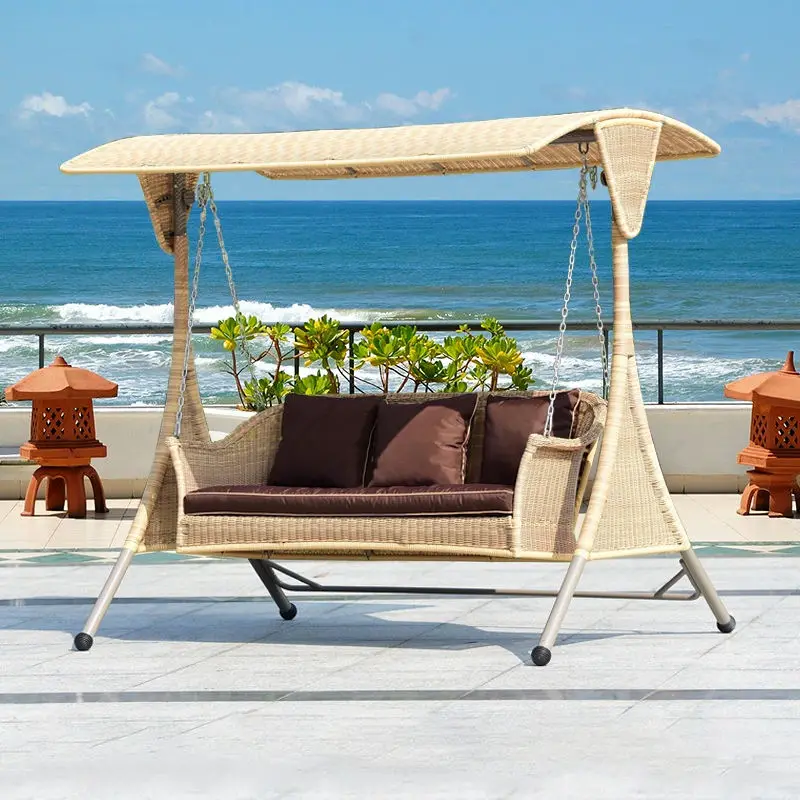 Outdoor and Indoor Durable Garden Rattan Patio Double Swing Chair — image 4