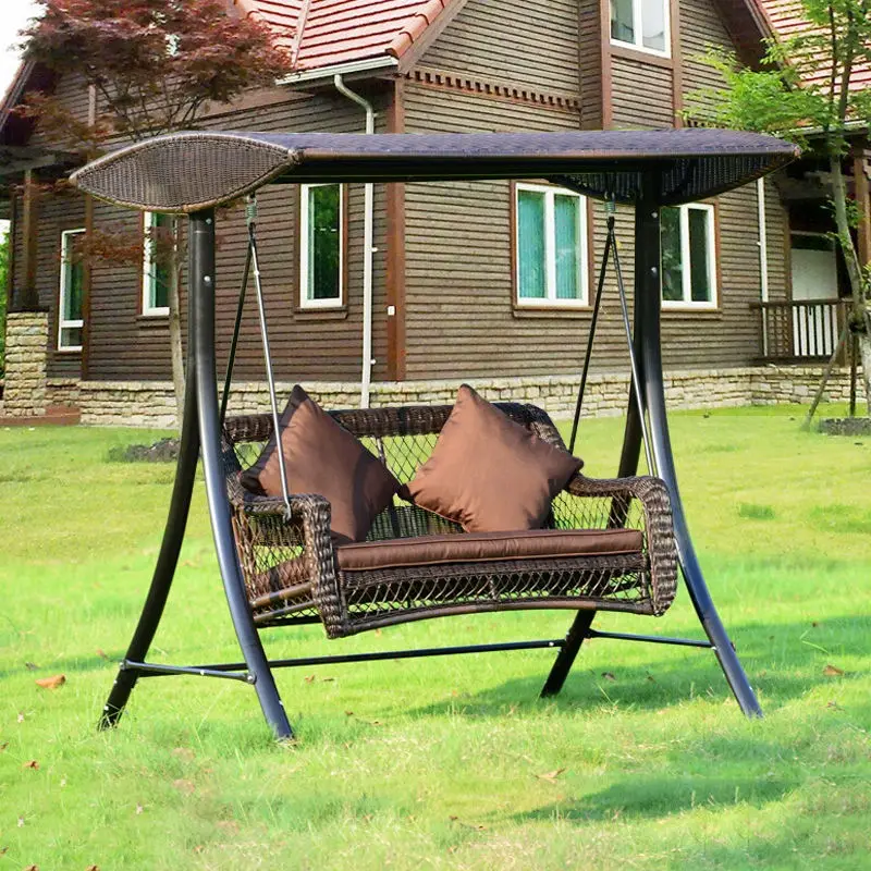 Outdoor and Indoor Durable Garden Rattan Patio Double Swing Chair — image 6