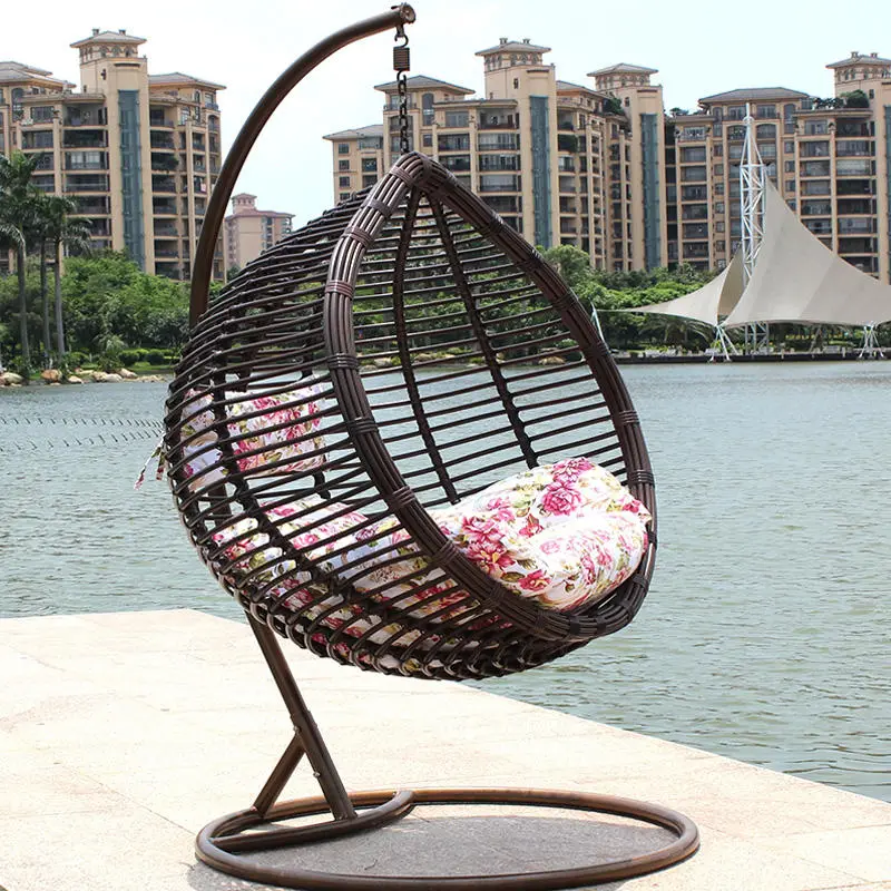 Outdoor Swings Chair Single Seat Rattan Hanging Chair Hanging Egg Swing Chair with Metal Stand — image 2