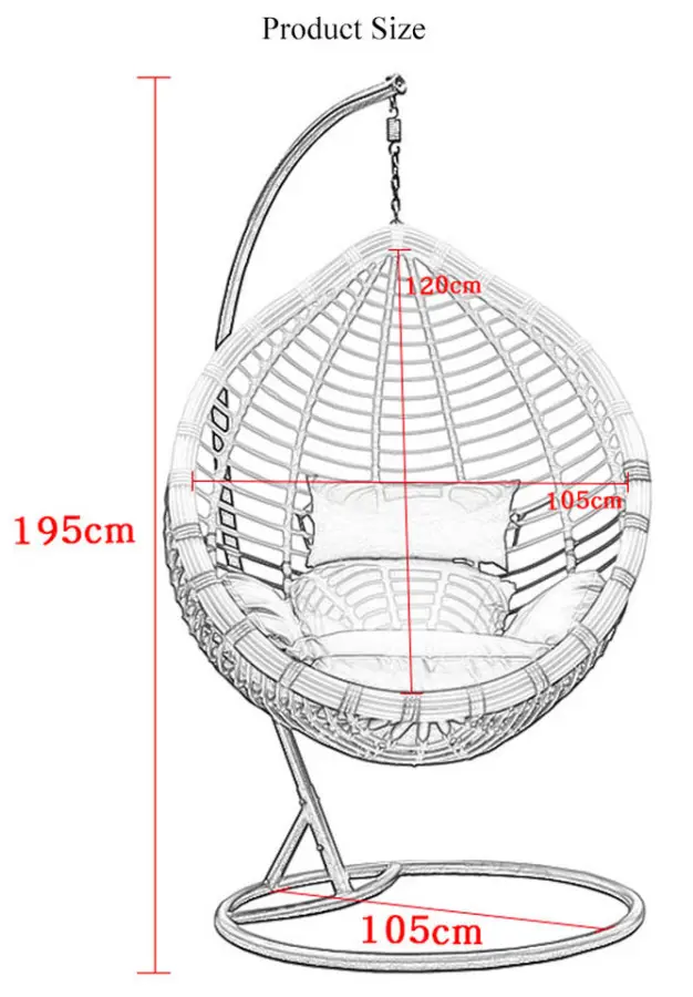 Outdoor Swings Chair Single Seat Rattan Hanging Chair Hanging Egg Swing Chair with Metal Stand — image 6