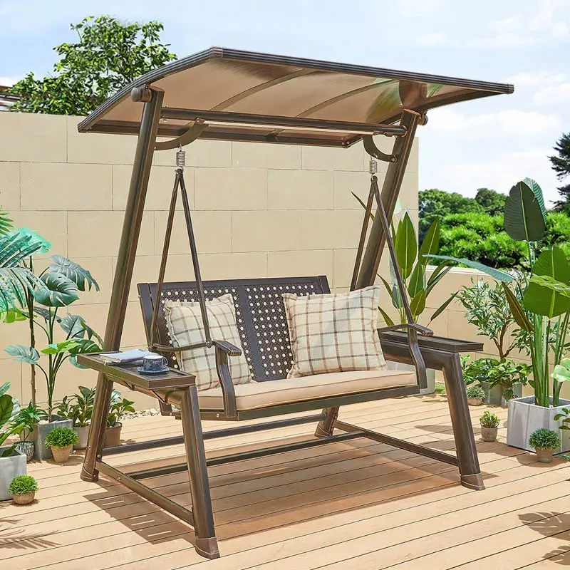 Outdoor Garden Furniture Aluminum Metal Patio Swing Chair with Pillow and Cushion — image 3