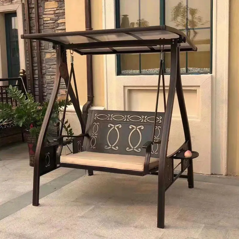 Outdoor Garden Furniture Aluminum Metal Patio Swing Chair with Pillow and Cushion — image 5