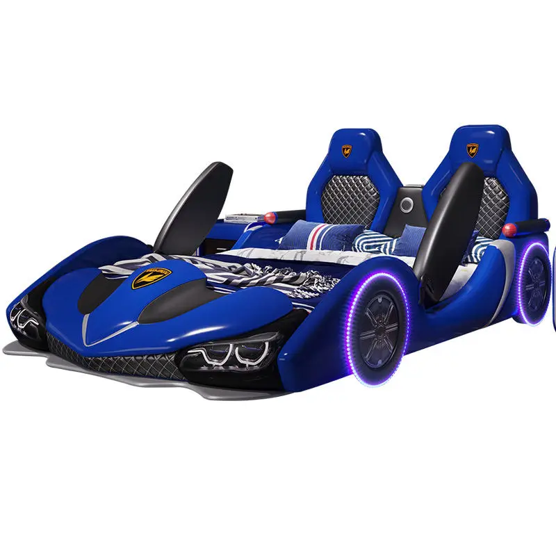Factory Wholesale Double Creative Kids Car Bed Boy Cartoon Leather Single Bed with Guardrail Girl Children Racing Car Bed — image 7