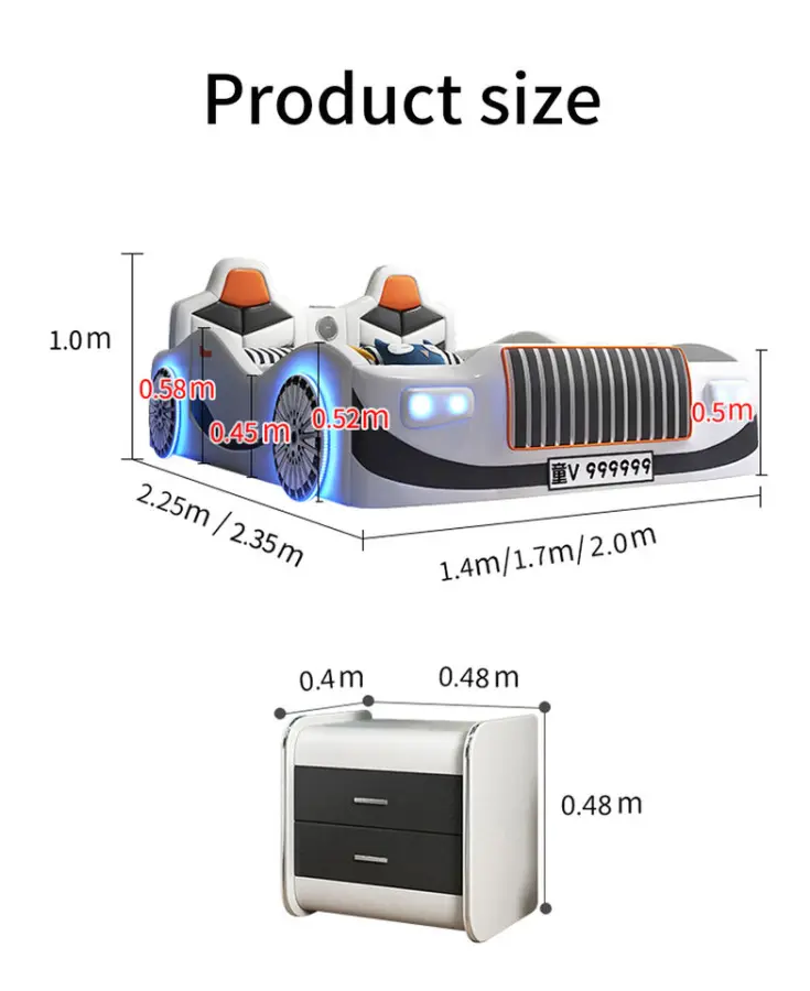 Solid Wood Pu Cover Storage Car Bed for Kids Boys Double Bed With Lights and Sound Sports Style Super Race Car Kids Beds — image 6