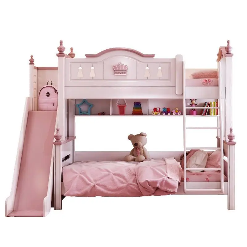 Children Bed Modern pink Princess Bed Kids Bunk Beds Double Girls Bedroom Furniture Wooden American Style High Quality — image 3