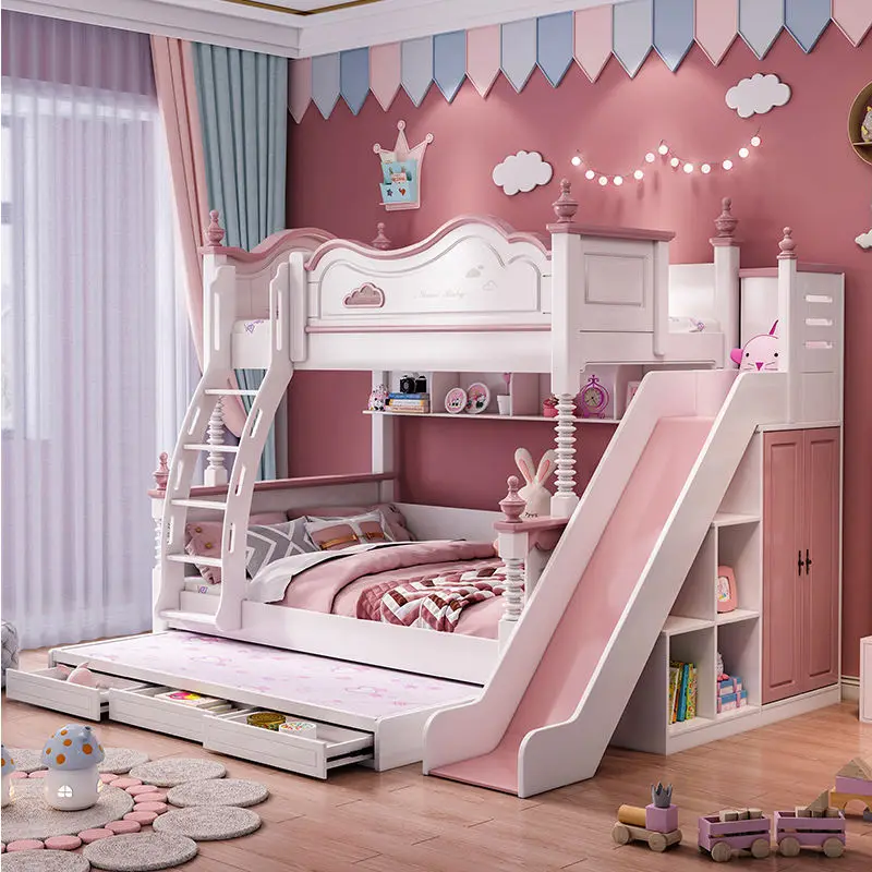 Children Bed Modern pink Princess Bed Kids Bunk Beds Double Girls Bedroom Furniture Wooden American Style High Quality — image 6