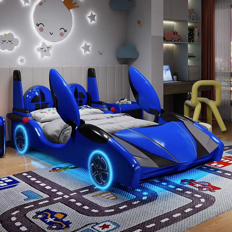 Modern Boys Girls Bed Frame Children Bedroom Furniture Set With Music and Light Wooden Car Bed for Kids — image 3