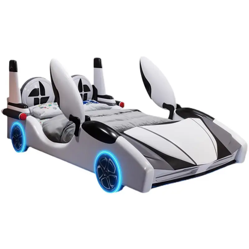 Modern Boys Girls Bed Frame Children Bedroom Furniture Set With Music and Light Wooden Car Bed for Kids — image 6