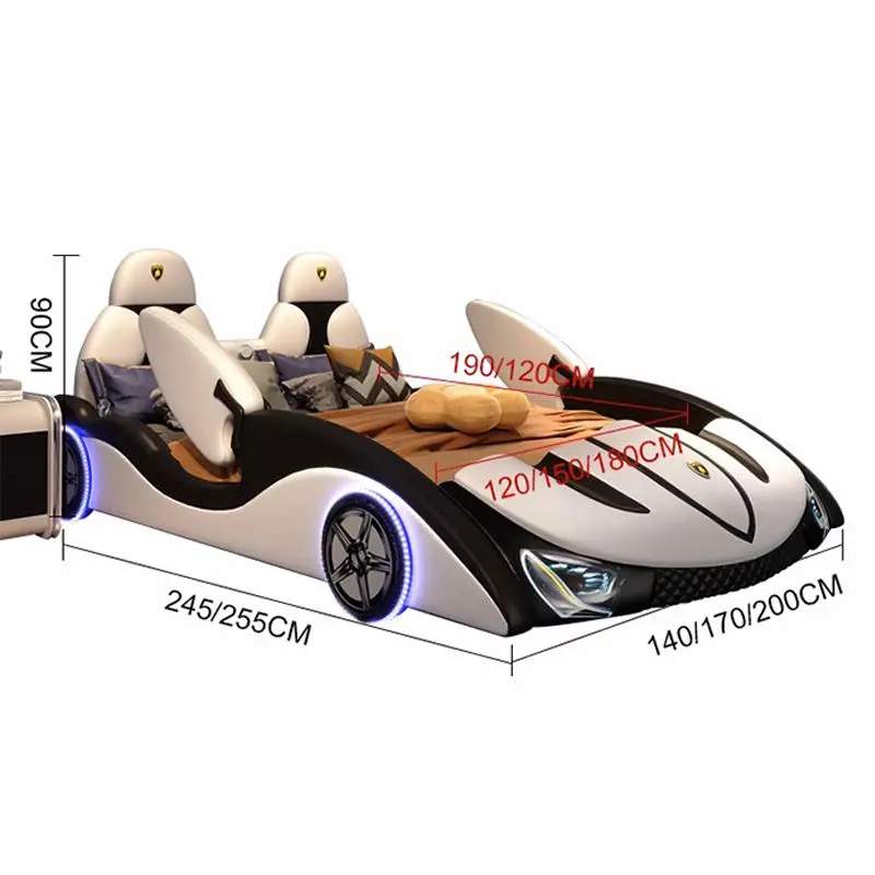 Modern Leather Car Bed With Guardrail Creative Boys and Girls Kids Bed Wood Frame Bedroom Furniture — image 7