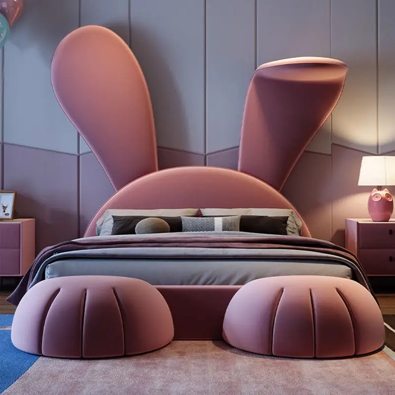 High Quality Solid Wood Modern Bedroom Furniture Set Children's Bed Rabbit Princess Girl Single Double Customized Color Kids Bed — image 3