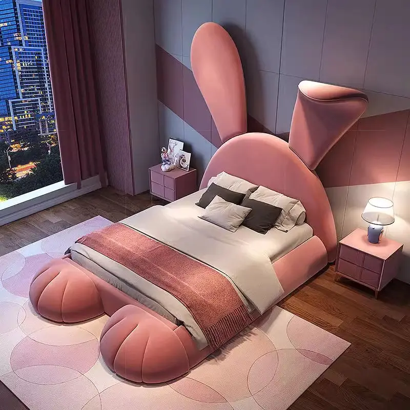 High Quality Solid Wood Modern Bedroom Furniture Set Children's Bed Rabbit Princess Girl Single Double Customized Color Kids Bed — image 4