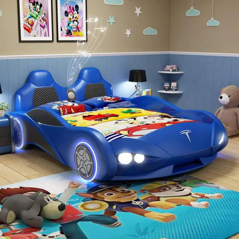 Modern Red Children Beds Girls Single Leather Blue Kid Bed Boys Creative Smart Children's Room Furniture Race Car Beds — view 1