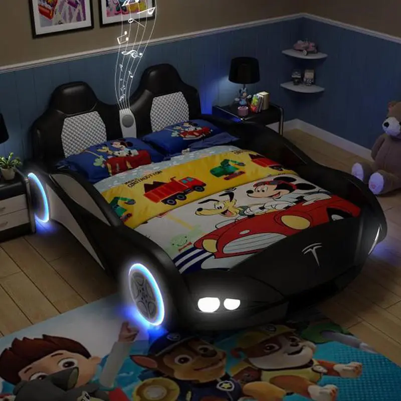 Modern Red Children Beds Girls Single Leather Blue Kid Bed Boys Creative Smart Children's Room Furniture Race Car Beds — image 3