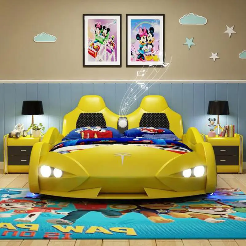 Modern Red Children Beds Girls Single Leather Blue Kid Bed Boys Creative Smart Children's Room Furniture Race Car Beds — image 4