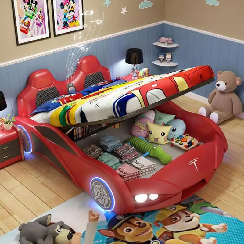 Modern Red Children Beds Girls Single Leather Blue Kid Bed Boys Creative Smart Children's Room Furniture Race Car Beds — image 5