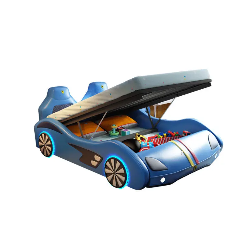 Modern Red Children Beds Girls Single Leather Blue Kid Bed Boys Creative Smart Children's Room Furniture Race Car Beds — image 6