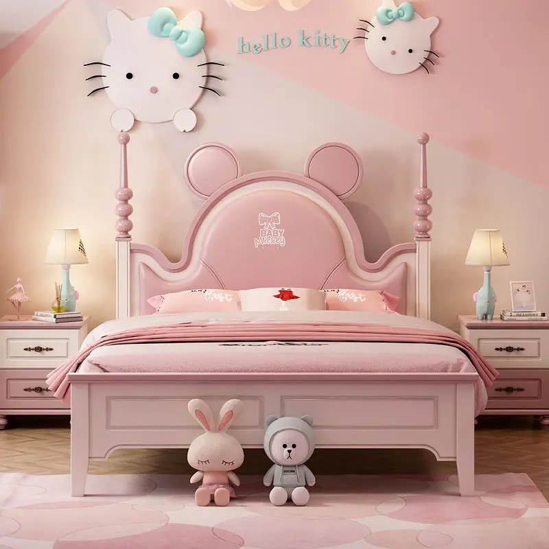 Factory Wholesale American Style Princess Bed Cheap Kids Single Cartoon Bed High Quality Girl Wooden pink Children Beds — image 3