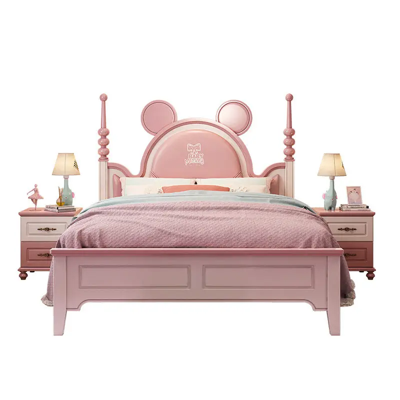 Factory Wholesale American Style Princess Bed Cheap Kids Single Cartoon Bed High Quality Girl Wooden pink Children Beds — image 4