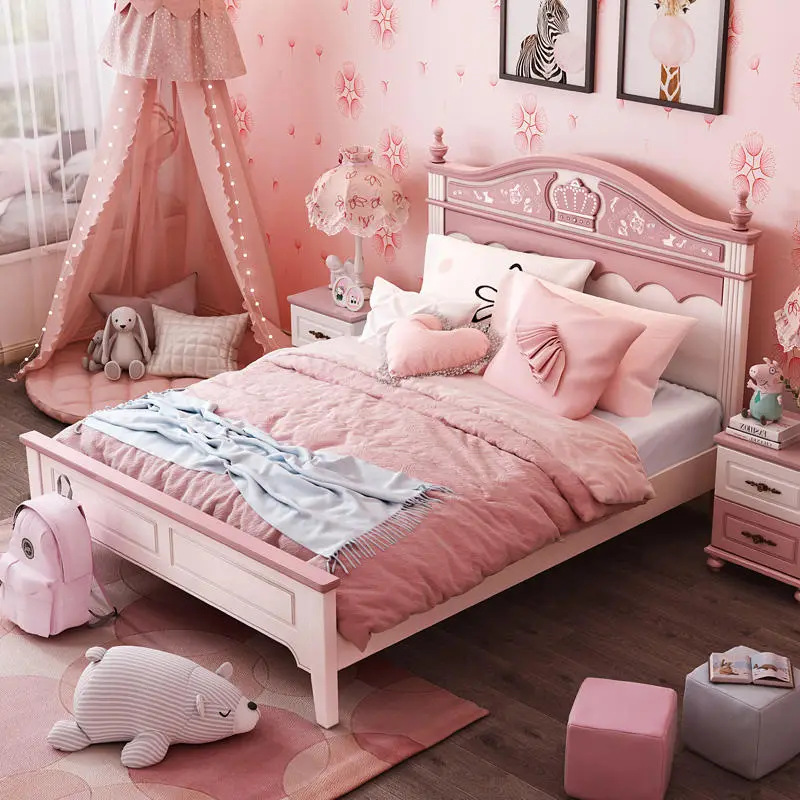 Modern Kid Bedroom Furniture Wooden Kids Bed pink Children Beds Girls Princess Bed — view 1