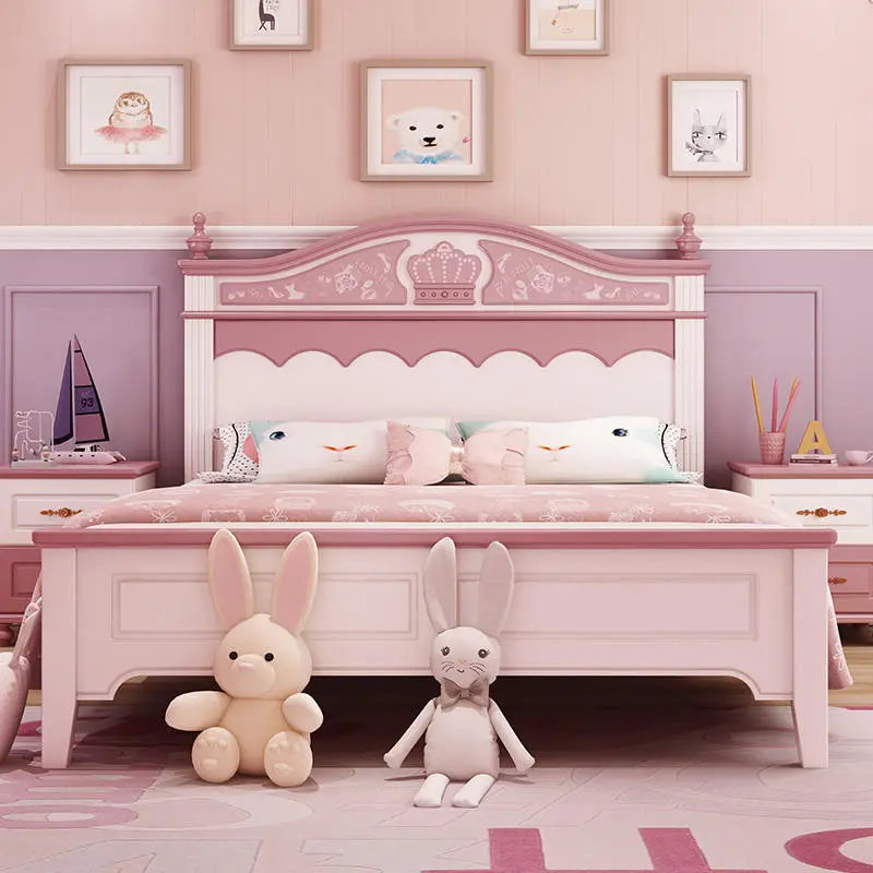 Modern Kid Bedroom Furniture Wooden Kids Bed pink Children Beds Girls Princess Bed — image 3