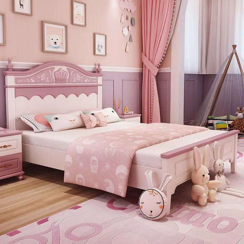 Modern Kid Bedroom Furniture Wooden Kids Bed pink Children Beds Girls Princess Bed — image 4