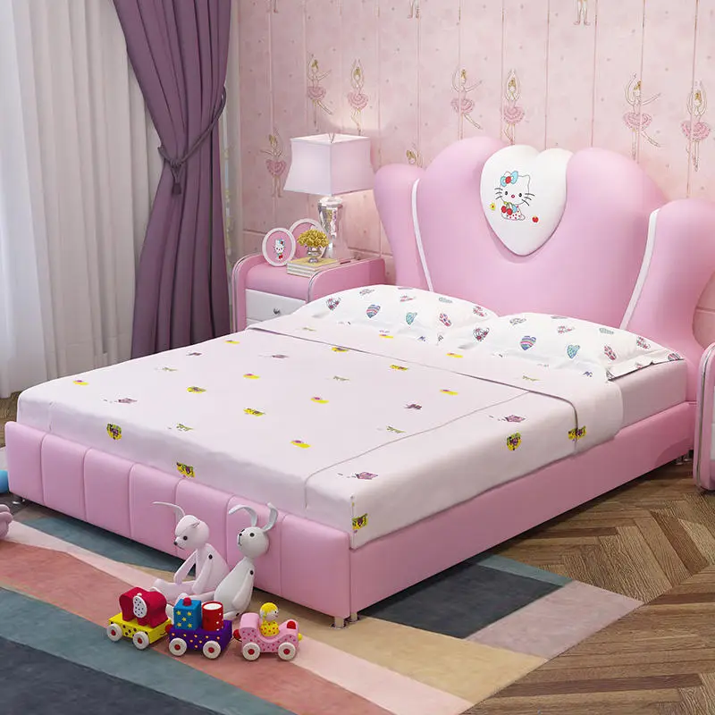 Children Beds Girls Bedroom Furniture Modern pink Kids Bed Single Multifunctional Storage Leather Child Princess Bed for — view 1
