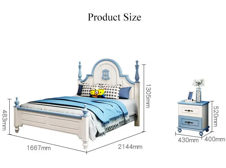 Factory Wholesale American Style Wood Bed Kid Bedroom Sets Furniture Blue Children Beds Boy Kids Ded — image 6