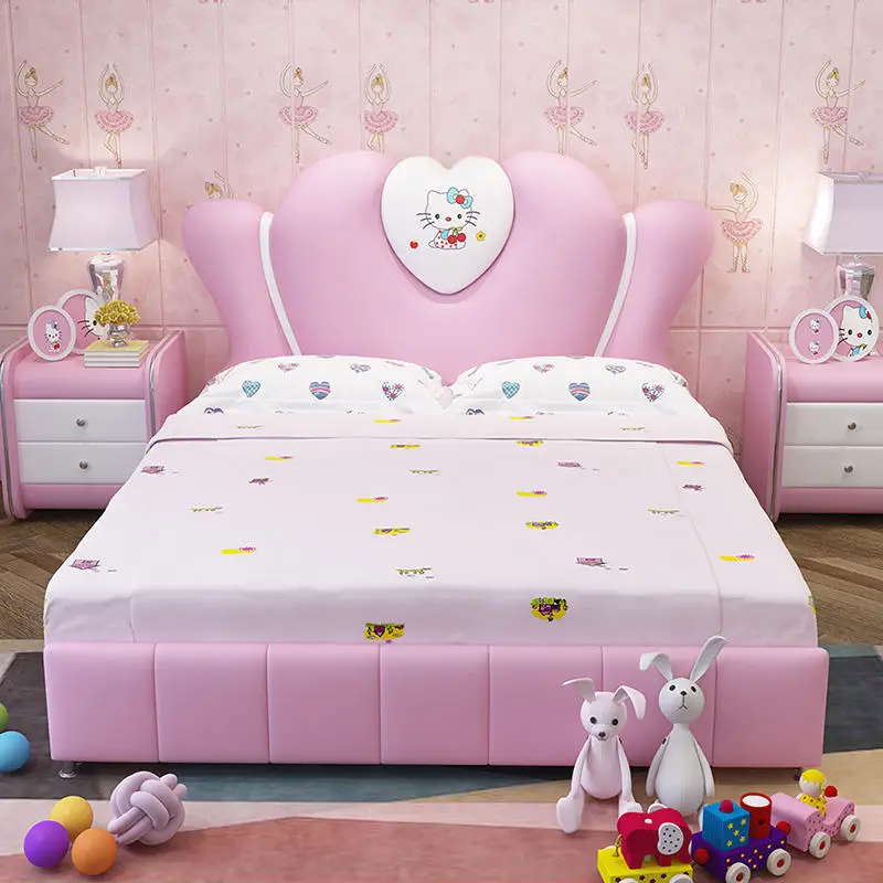 Children Beds Girls Bedroom Furniture Modern pink Kids Bed Single Multifunctional Storage Leather Child Princess Bed for Kids — image 3