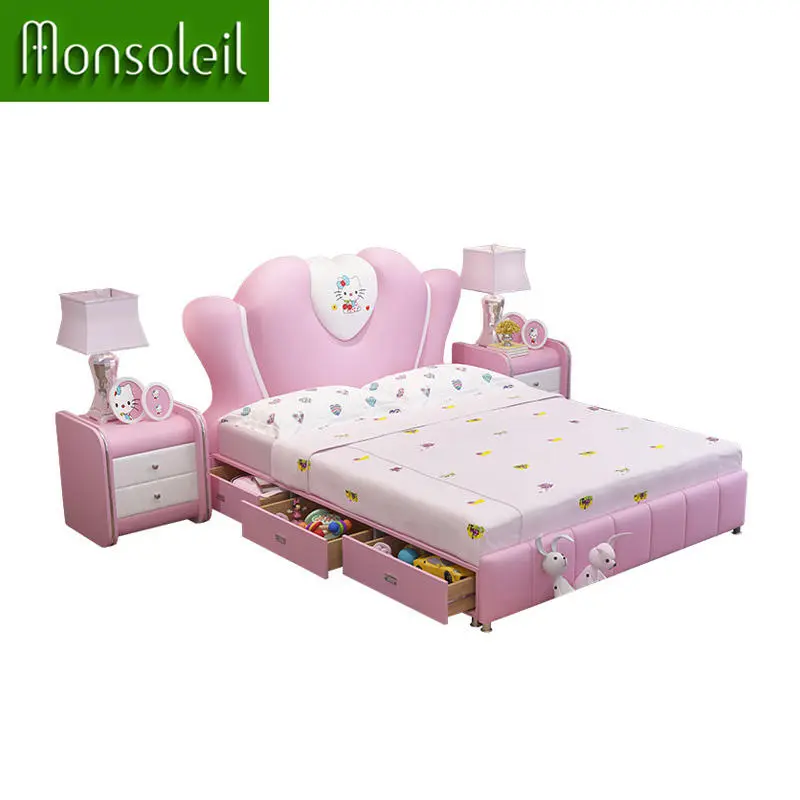 Children Beds Girls Bedroom Furniture Modern pink Kids Bed Single Multifunctional Storage Leather Child Princess Bed for Kids — image 6