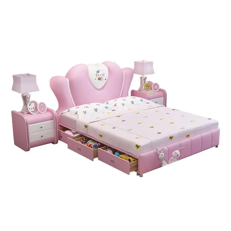 Children Beds Girls Bedroom Furniture Modern pink Kids Bed Single Multifunctional Storage Leather Child Princess Bed for Kids — image 7