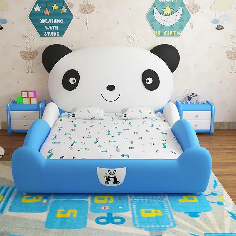 Boy Girl Child Bed Kid's Bedroom Furniture High Quality Modern Children Beds Blue and pink Single Kid Cartoon Leather Bed — image 3
