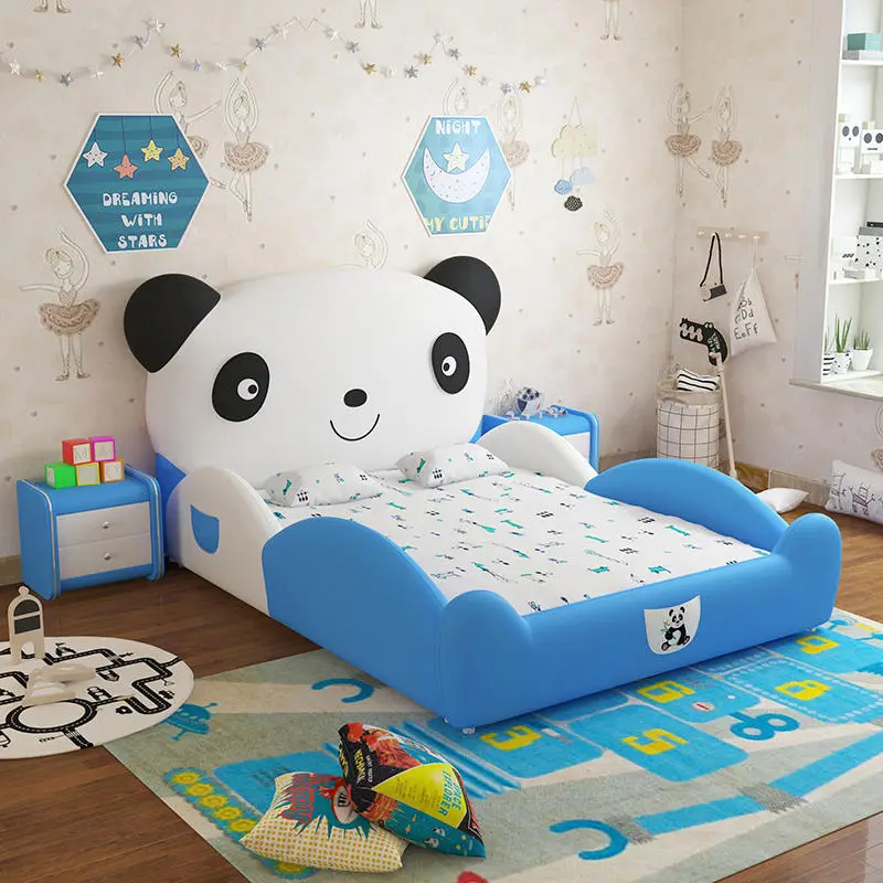 Boy Girl Child Bed Kid's Bedroom Furniture High Quality Modern Children Beds Blue and pink Single Kid Cartoon Leather Bed — image 4