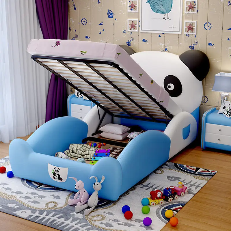 Boy Girl Child Bed Kid's Bedroom Furniture High Quality Modern Children Beds Blue and pink Single Kid Cartoon Leather Bed — image 5