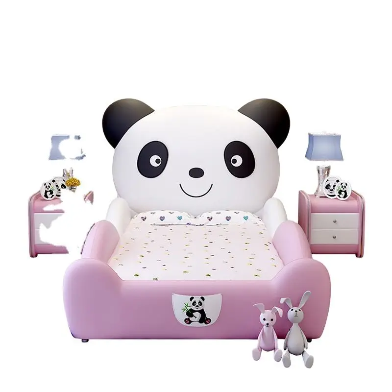 Boy Girl Child Bed Kid's Bedroom Furniture High Quality Modern Children Beds Blue and pink Single Kid Cartoon Leather Bed — image 6