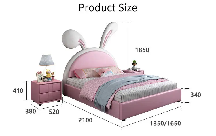 Hot Selling Luxury pink Children Bed Room Furniture Modern Rabbit Cartoon Beds Design Leather Girl Princess Bed — image 7