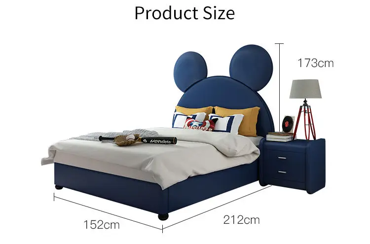 Fashionable Modern Leather Wood Kids Bed with Mickey Cartoon Design Upholstered Bedroom Furniture for School and Apartment Use — image 7