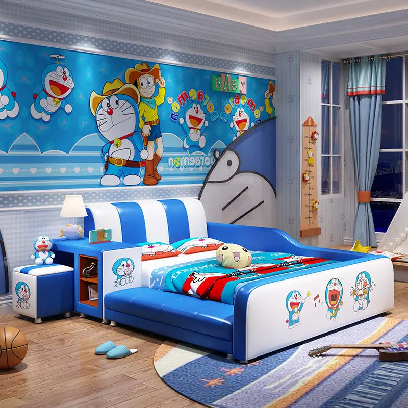 Fashion Design Luxury Blue Boy Child Bed with Storage Stool Modern Kid Bedroom Furniture for Apartment & School Use — image 3