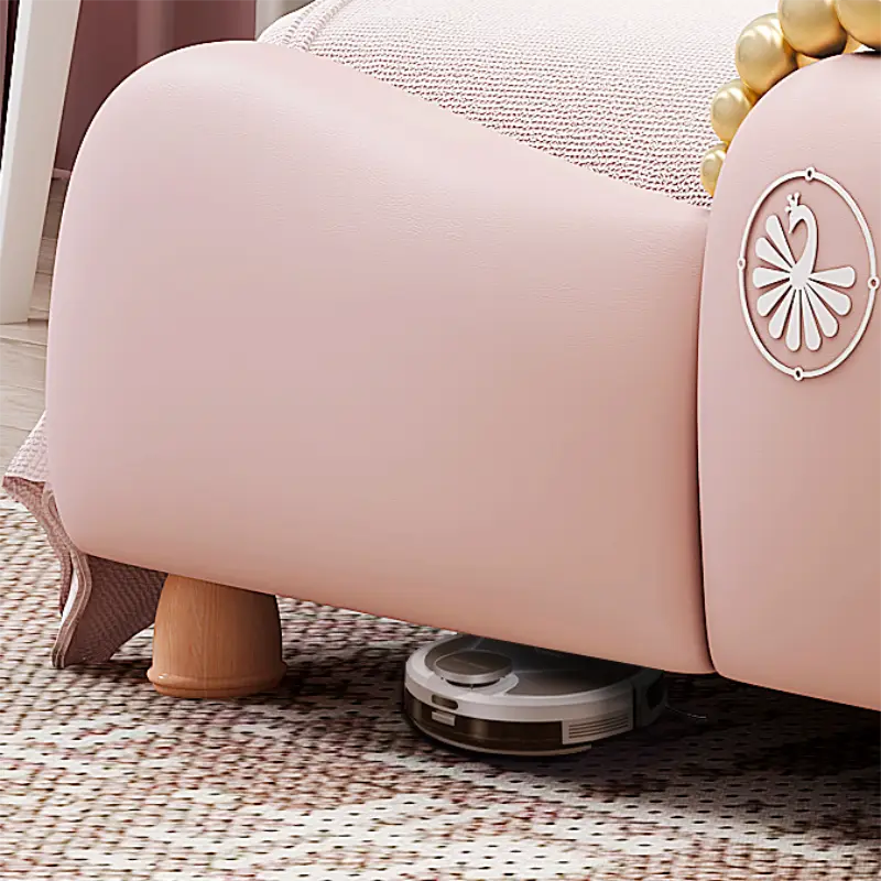 Modern Cute Pink Crown Leather Kids' Bedroom Furniture Upholstered Single Upholstered Kids' Beds for Girl — image 6