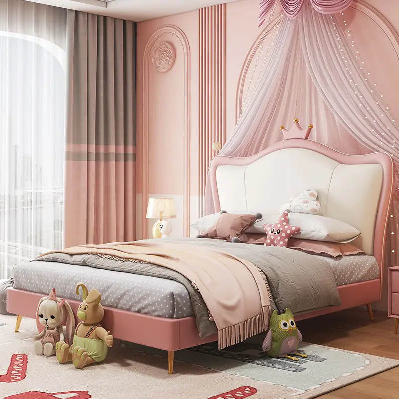 Modern Wooden Kids Bedroom Furniture Cute Pink Cartoon Girls Children Bed — view 1