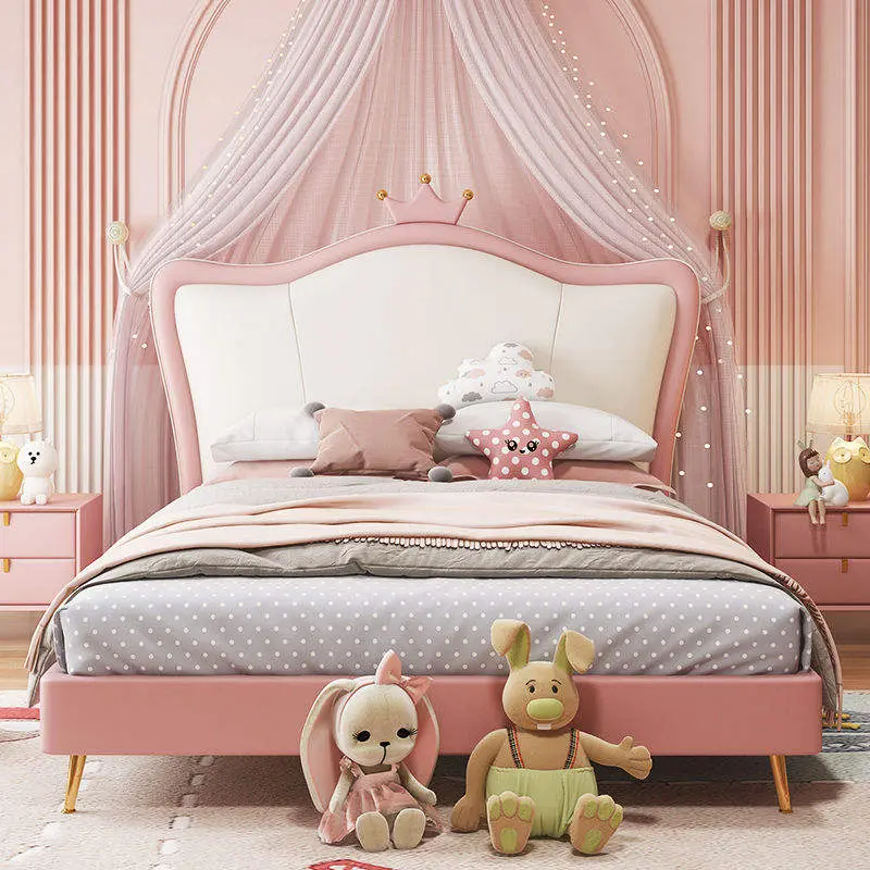 Modern Wooden Kids Bedroom Furniture Cute Pink Cartoon Girls Children Bed — image 3