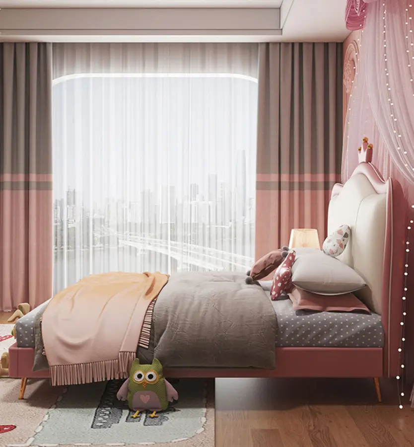 Modern Wooden Kids Bedroom Furniture Cute Pink Cartoon Girls Children Bed — image 4