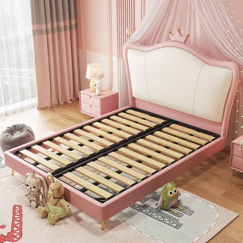 Modern Wooden Kids Bedroom Furniture Cute Pink Cartoon Girls Children Bed — image 5