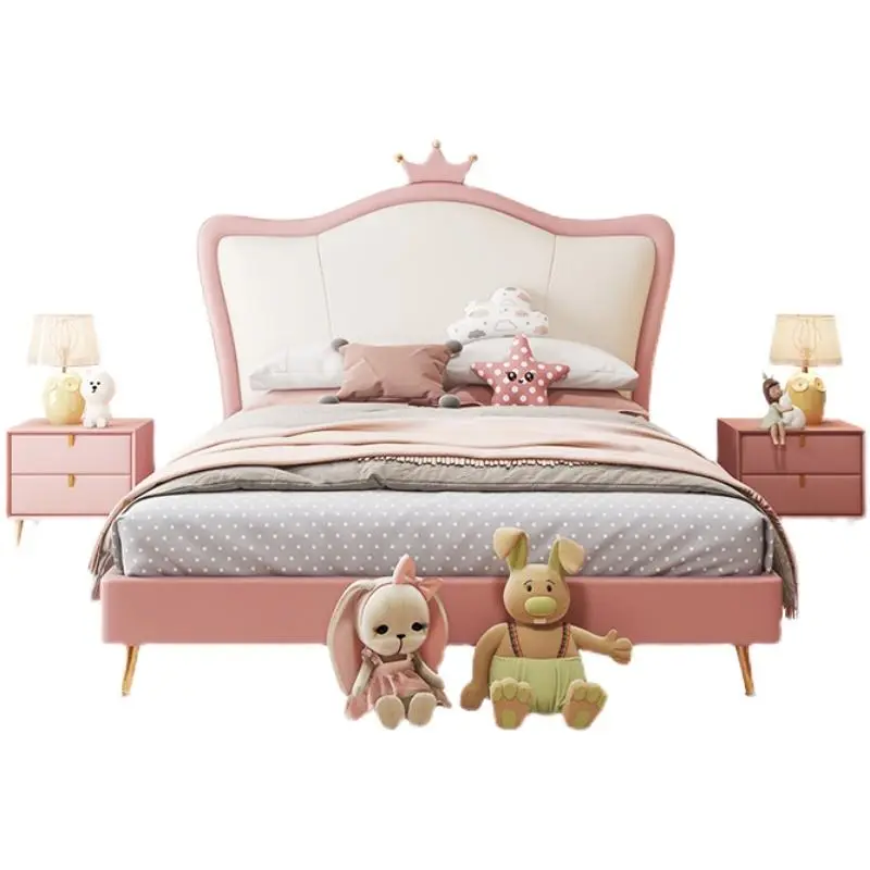 Modern Wooden Kids Bedroom Furniture Cute Pink Cartoon Girls Children Bed — image 6