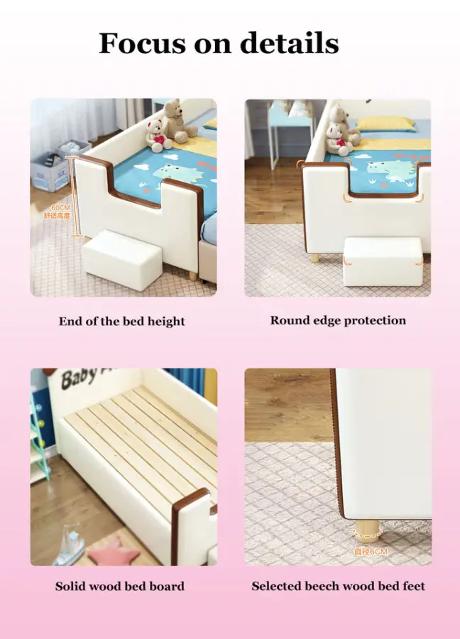 Modern Wood Kids Bedroom Furniture pink Girls Children Bed for Boys Baby Bedroom Furniture — image 7